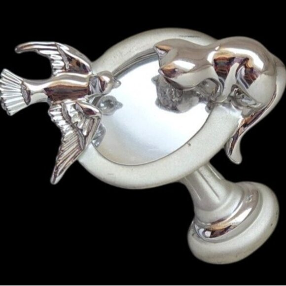 RETRO Danecraft Cat & Bird Mirrored Birdbath Brooch collectible jewelry kitten - Picture 4 of 6